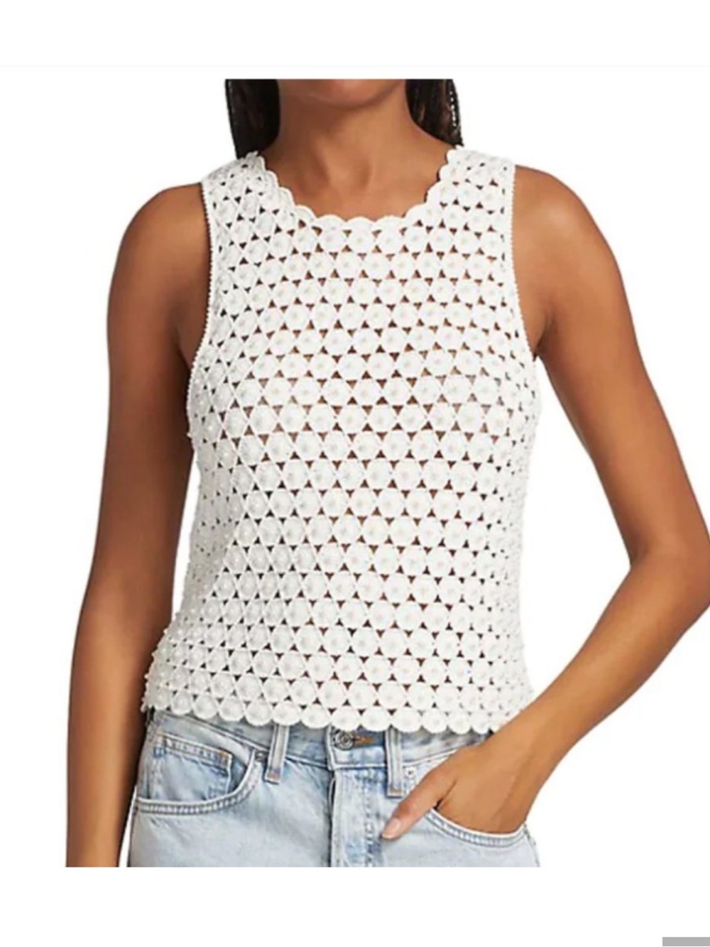 Alice + Olivia White Crochet Scalloped Tank NWT